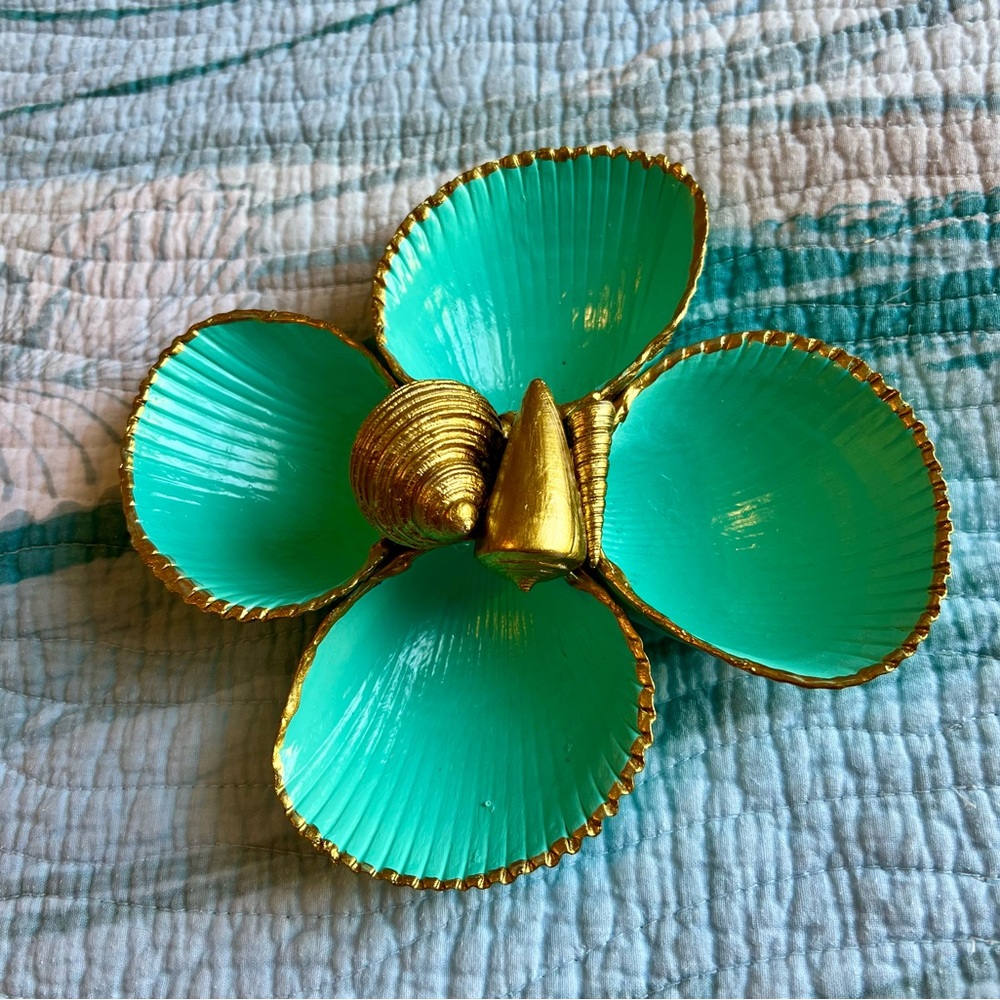 Gold and Turquoise Sea Shell Trinket Dish